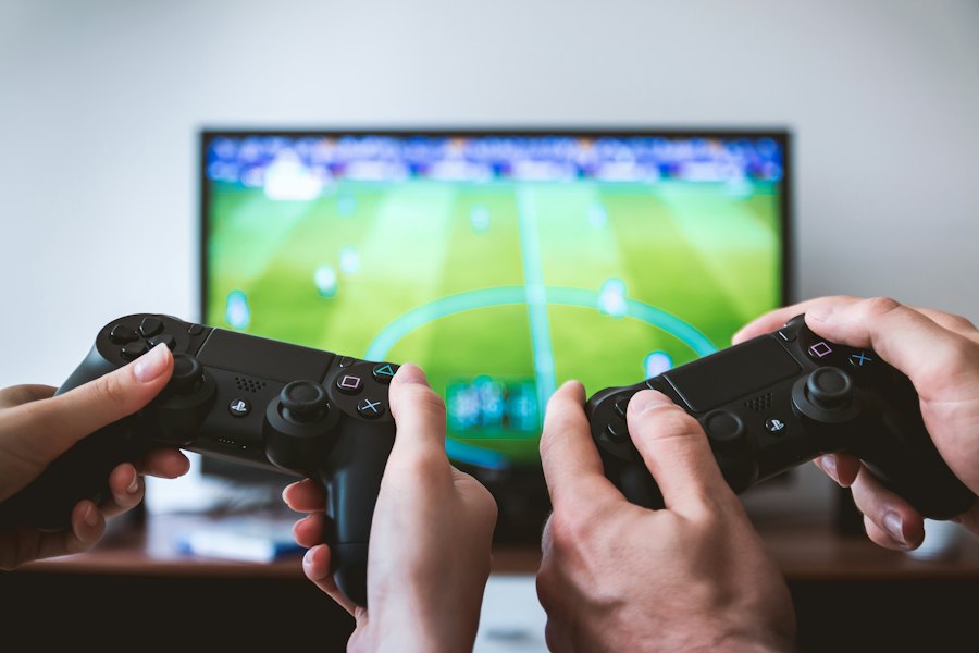 Two people playing a video game together